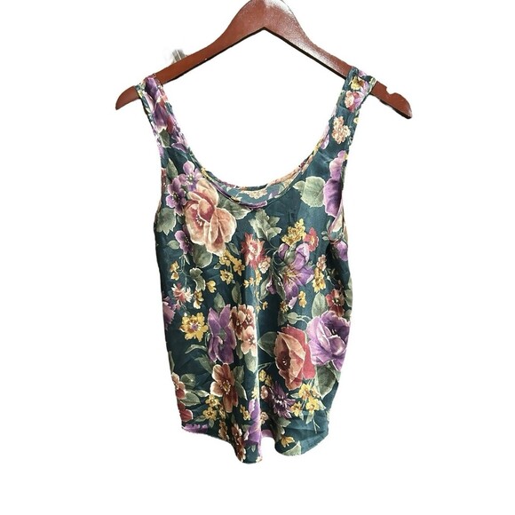 Vintage Signature Expressions Tank Top Sleeveles FLoral Green Size Small 90s Y2K - Picture 2 of 7